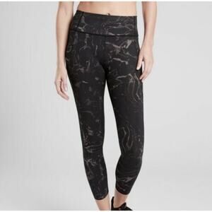 Athleta Velocity Stash Pocket Black Marble 7/8 Pant Leggings Size M EUC